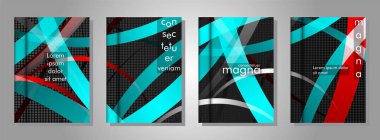 kitap kapağı koleksiyonu. metal şekil arka plan üzerinde renkli bir şerit deseni ile tasarım. eps 10 vektör illüstrasyon