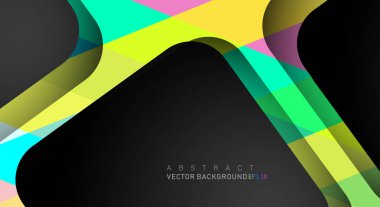 Metin ve arka plan tasarımları için siyah alandaki katmanları çakışan renkli geometrik vektör arka planlar