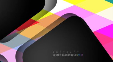 Metin ve arka plan tasarımları için siyah alandaki katmanları çakışan renkli geometrik vektör arka planlar