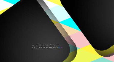 Metin ve arka plan tasarımları için siyah alandaki katmanları çakışan renkli geometrik vektör arka planlar