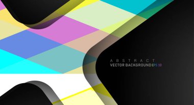 Metin ve arka plan tasarımları için siyah alandaki katmanları çakışan renkli geometrik vektör arka planlar
