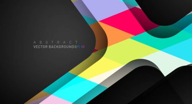 Metin ve arka plan tasarımları için siyah alandaki katmanları çakışan renkli geometrik vektör arka planlar