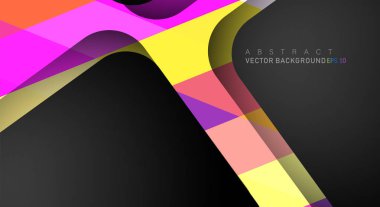 Metin ve arka plan tasarımları için siyah alandaki katmanları çakışan renkli geometrik vektör arka planlar