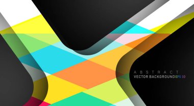 Metin ve arka plan tasarımları için siyah alandaki katmanları çakışan renkli geometrik vektör arka planlar