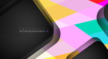 Metin ve arka plan tasarımları için siyah alandaki katmanları çakışan renkli geometrik vektör arka planlar