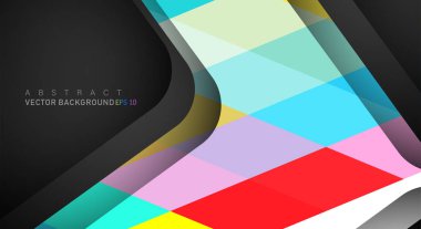 Metin ve arka plan tasarımları için siyah alandaki katmanları çakışan renkli geometrik vektör arka planlar