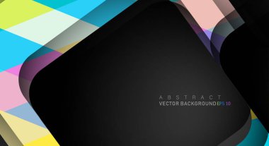 Metin ve arka plan tasarımları için siyah alandaki katmanları çakışan renkli geometrik vektör arka planlar