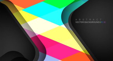 Metin ve arka plan tasarımları için siyah alandaki katmanları çakışan renkli geometrik vektör arka planlar