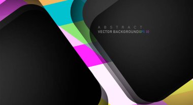 Metin ve arka plan tasarımları için siyah alandaki katmanları çakışan renkli geometrik vektör arka planlar