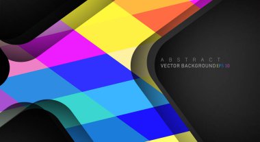 Metin ve arka plan tasarımları için siyah alandaki katmanları çakışan renkli geometrik vektör arka planlar