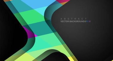 Metin ve arka plan tasarımları için siyah alandaki katmanları çakışan renkli geometrik vektör arka planlar