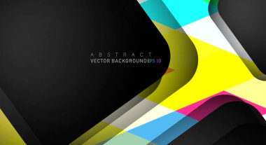 Metin ve arka plan tasarımları için siyah alandaki katmanları çakışan renkli geometrik vektör arka planlar