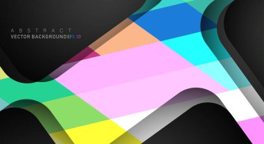Metin ve arka plan tasarımları için siyah alandaki katmanları çakışan renkli geometrik vektör arka planlar