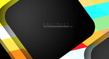 Metin ve arka plan tasarımları için siyah alandaki katmanları çakışan renkli geometrik vektör arka planlar