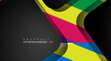 Metin ve arka plan tasarımları için siyah alandaki katmanları çakışan renkli geometrik vektör arka planlar