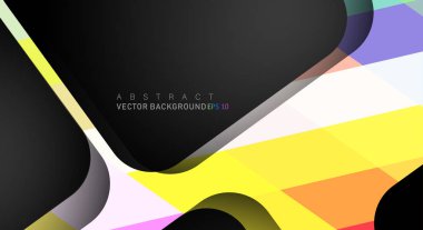 Metin ve arka plan tasarımları için siyah alandaki katmanları çakışan renkli geometrik vektör arka planlar