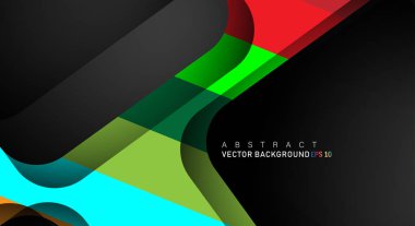 Metin ve arka plan tasarımları için siyah alandaki katmanları çakışan renkli geometrik vektör arka planlar