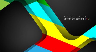 Metin ve arka plan tasarımları için siyah alandaki katmanları çakışan renkli geometrik vektör arka planlar