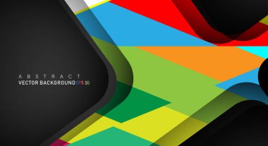 Metin ve arka plan tasarımları için siyah alandaki katmanları çakışan renkli geometrik vektör arka planlar