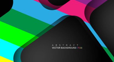 Metin ve arka plan tasarımları için siyah alandaki katmanları çakışan renkli geometrik vektör arka planlar