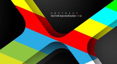 Metin ve arka plan tasarımları için siyah alandaki katmanları çakışan renkli geometrik vektör arka planlar