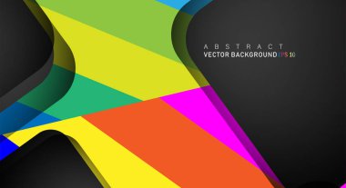 Metin ve arka plan tasarımları için siyah alandaki katmanları çakışan renkli geometrik vektör arka planlar