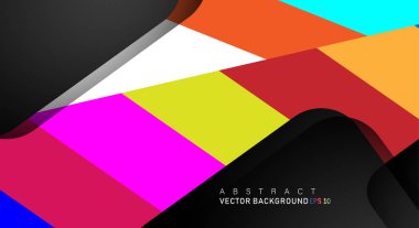 Metin ve arka plan tasarımları için siyah alandaki katmanları çakışan renkli geometrik vektör arka planlar