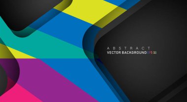 Metin ve arka plan tasarımları için siyah alandaki katmanları çakışan renkli geometrik vektör arka planlar