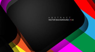 Metin ve arka plan tasarımları için siyah alandaki katmanları çakışan renkli geometrik vektör arka planlar