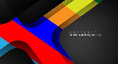 Metin ve arka plan tasarımları için siyah alandaki katmanları çakışan renkli geometrik vektör arka planlar