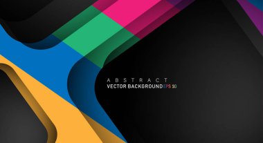 Metin ve arka plan tasarımları için siyah alandaki katmanları çakışan renkli geometrik vektör arka planlar