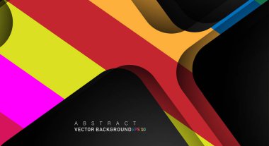 Metin ve arka plan tasarımları için siyah alandaki katmanları çakışan renkli geometrik vektör arka planlar