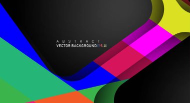 Metin ve arka plan tasarımları için siyah alandaki katmanları çakışan renkli geometrik vektör arka planlar