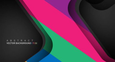 Metin ve arka plan tasarımları için siyah alandaki katmanları çakışan renkli geometrik vektör arka planlar