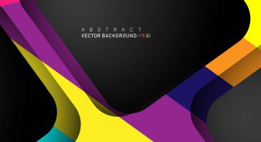 Metin ve arka plan tasarımları için siyah alandaki katmanları çakışan renkli geometrik vektör arka planlar