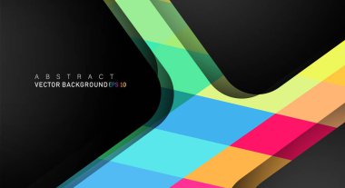 Metin ve arka plan tasarımları için siyah alandaki katmanları çakışan renkli geometrik vektör arka planlar