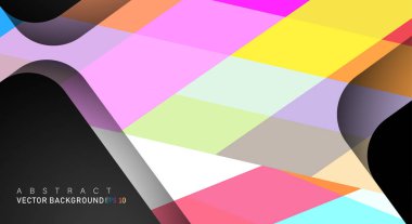 Metin ve arka plan tasarımları için siyah alandaki katmanları çakışan renkli geometrik vektör arka planlar