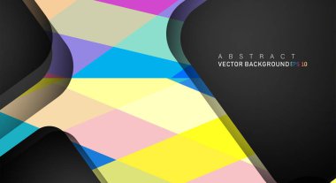 Metin ve arka plan tasarımları için siyah alandaki katmanları çakışan renkli geometrik vektör arka planlar