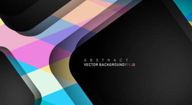 Metin ve arka plan tasarımları için siyah alandaki katmanları çakışan renkli geometrik vektör arka planlar