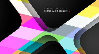 Metin ve arka plan tasarımları için siyah alandaki katmanları çakışan renkli geometrik vektör arka planlar