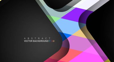 Metin ve arka plan tasarımları için siyah alandaki katmanları çakışan renkli geometrik vektör arka planlar