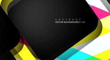 Metin ve arka plan tasarımları için siyah alandaki katmanları çakışan renkli geometrik vektör arka planlar