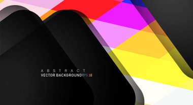 Metin ve arka plan tasarımları için siyah alandaki katmanları çakışan renkli geometrik vektör arka planlar