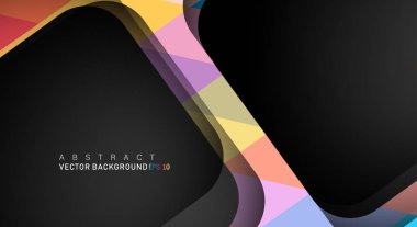 Metin ve arka plan tasarımları için siyah alandaki katmanları çakışan renkli geometrik vektör arka planlar