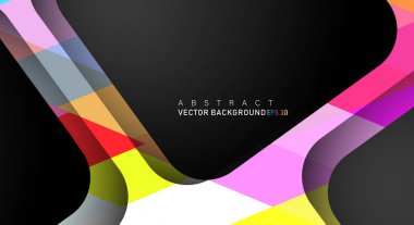 Metin ve arka plan tasarımları için siyah alandaki katmanları çakışan renkli geometrik vektör arka planlar