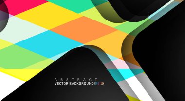 Metin ve arka plan tasarımları için siyah alandaki katmanları çakışan renkli geometrik vektör arka planlar