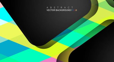 Metin ve arka plan tasarımları için siyah alandaki katmanları çakışan renkli geometrik vektör arka planlar
