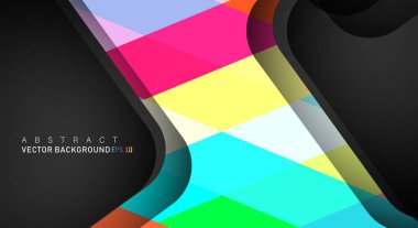 Metin ve arka plan tasarımları için siyah alandaki katmanları çakışan renkli geometrik vektör arka planlar