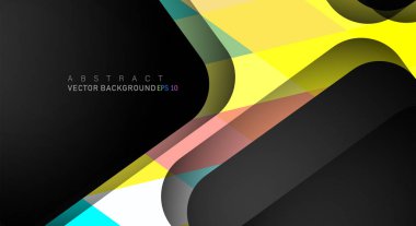 Metin ve arka plan tasarımları için siyah alandaki katmanları çakışan renkli geometrik vektör arka planlar