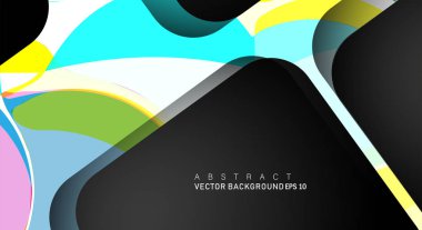 Metin ve arka plan tasarımları için siyah alandaki katmanları çakışan renkli geometrik vektör arka planlar